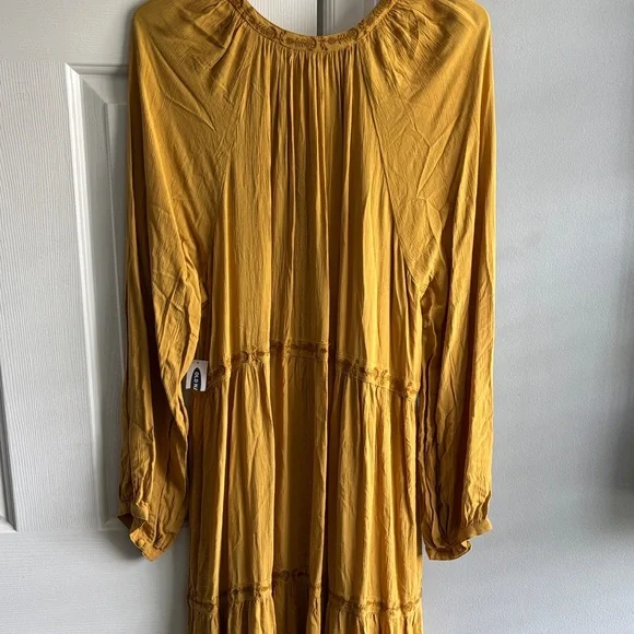Old Navy Mustard Yellow Long Sleeve Embroidered Tiered Dress - Picture 5 of 8